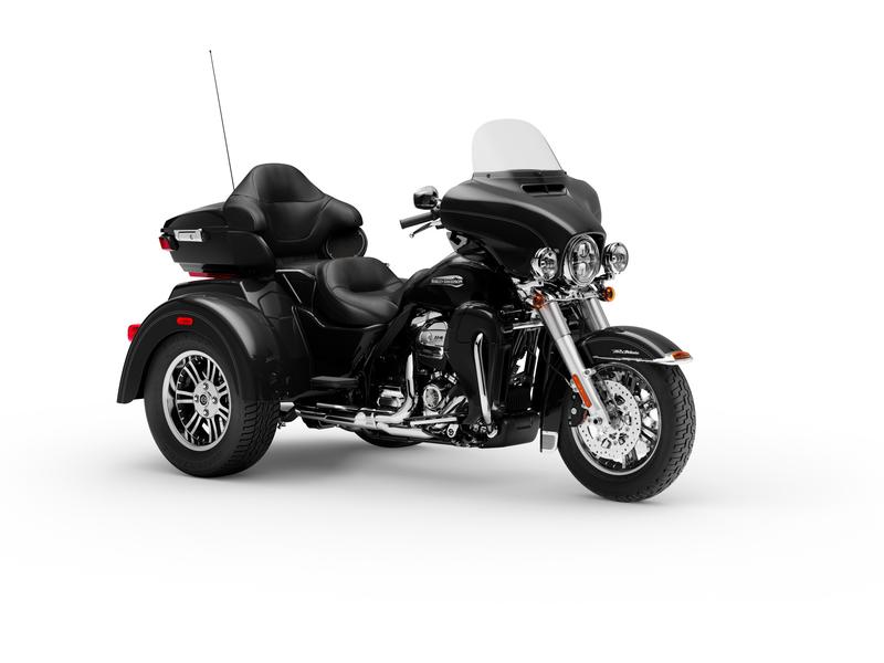 A 2019 Harley-Davidson® FLHTCUTG Tri Glide® Ultra set against a white background