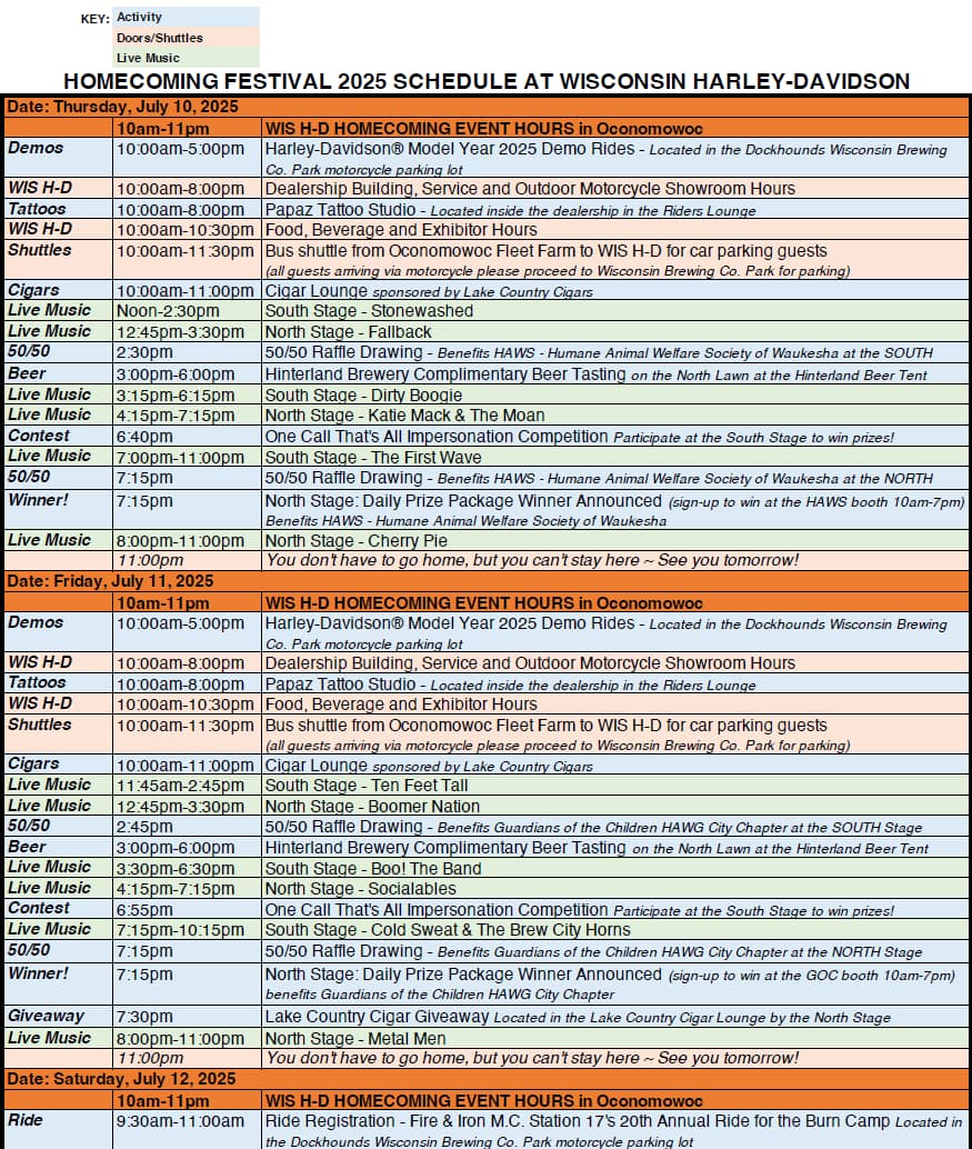 2025 Homecoming Schedule One