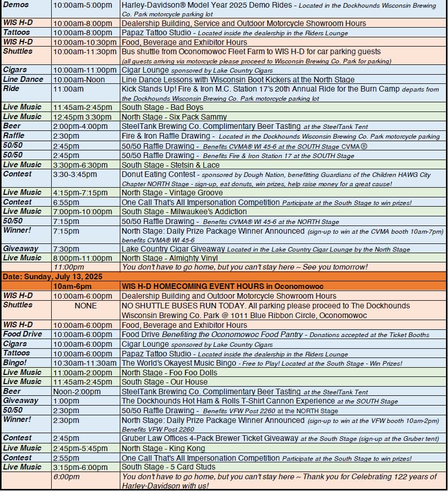 2025 Homecoming Schedule One